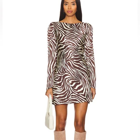 Stone Cold Fox Dresses & Skirts - Stone Cold Fox x REVOLVE Basier Mini Dress Brown Zebra Print satin NWT L